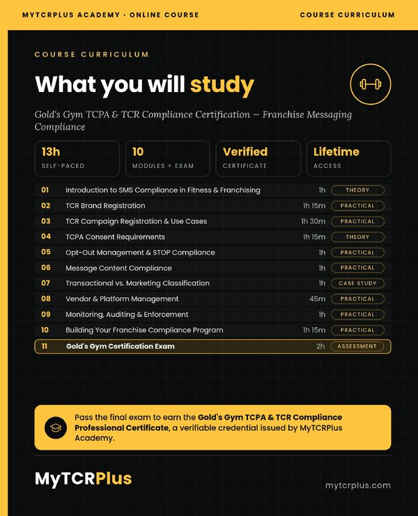 Gold's Gym TCPA & TCR Compliance Certification curriculum overview